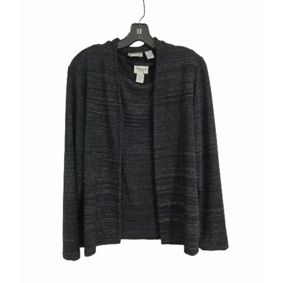 Chico's Cardigan Tank Top Combo Size M/L Black Glitter Striped Professio… - Picture 1 of 12